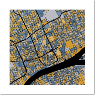 Detroit Map Pattern in Blue & Gold Posters and Art